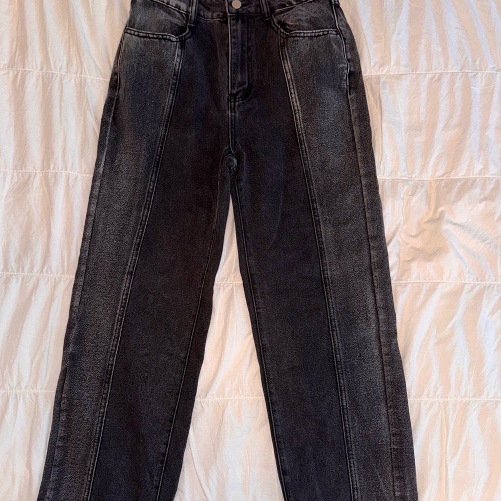 Le Lis Black Two-Tone Straight Leg Baggy Jeans